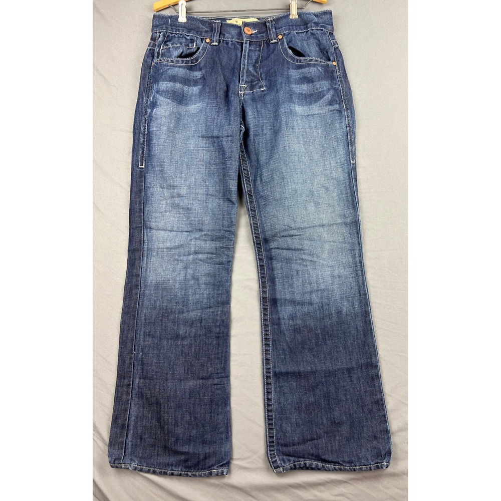 William Rast Billy Flare Jeans Mens 33 Blue Cotton Linen Button Fly USA Rare